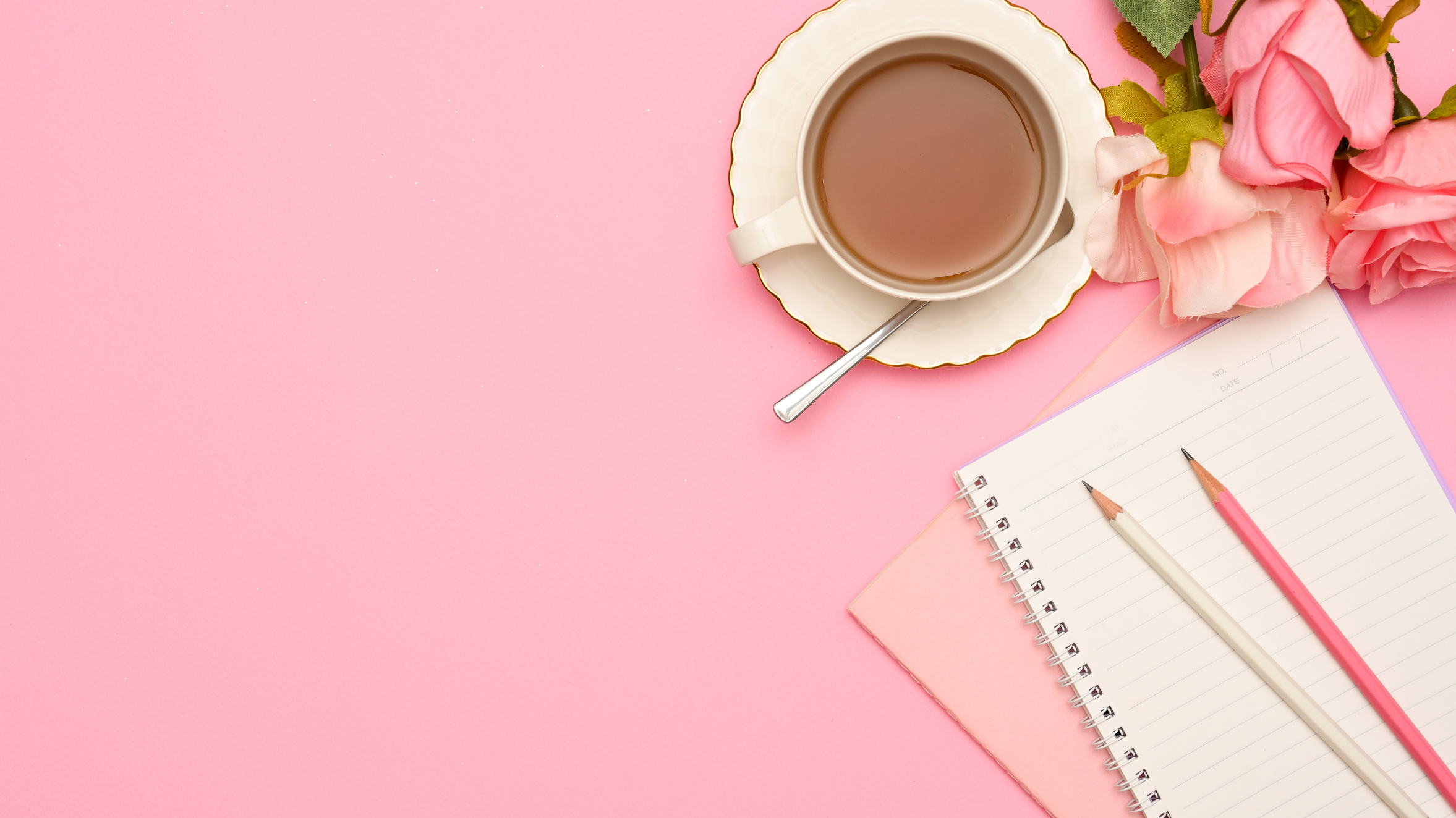 Feminine Office Desk Workspace in Pink Background